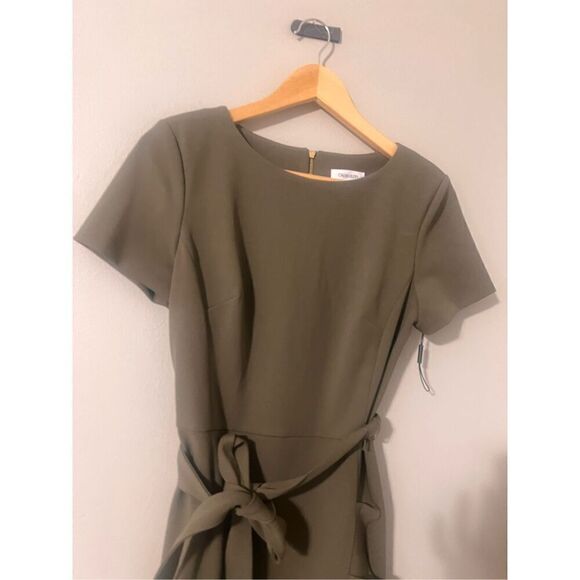Calvin Klein Women's 6 Ruffle Hem Wrap Dress Solid Olive Green Flounce Cocktial - Picture 6 of 12